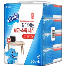 스카트 잘닦이는 살균 소독 티슈 60p, 4개