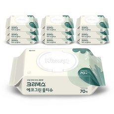 크리넥스 에코 그린 물티슈 캡형 랜덤 발송, 70매, 10팩