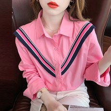 코카마니 여성 시보리 브이 라인 트리밍 기본 예쁜 긴팔 블라우스