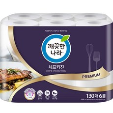깨끗한나라 셰프키친 프리미엄 천연펄프 키친타올 130매, 1팩, 6롤
