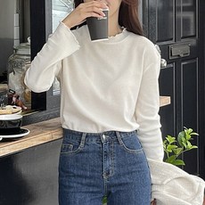 핫핑 여성용 위러블리 러플 와플 베이직 긴팔 티셔츠