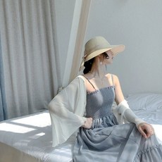 몬드스팟 여성용 스모크 밴딩 쉬폰 반팔 롱원피스 JN192
