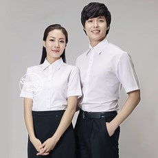 SS7412 백색 스판 반팔 셔츠 / 서빙 위생 유니폼 식당 레스토랑 카페 호텔 호텔리어 상조유니폼 상조회사 바리스타 카페 커피숍 커피