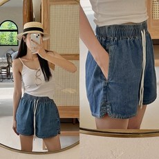 핫핑 벨로브 썸머 밴딩 트임 데님반바지