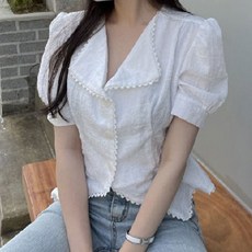 [랜덤플레이] 레이스 허리슬림 카라넥 여리여리 블라우스