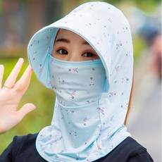 캡 마스크 일체형 얼굴 햇빛 가리개 자외선차단 골프 운동용 안면 페이스커버 마스크, 플라워그린