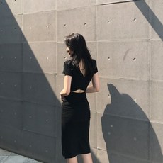 따봉오빠 여성용 섹시 뒷트임 슬림 라인 파티 롱원피스 JNH1151
