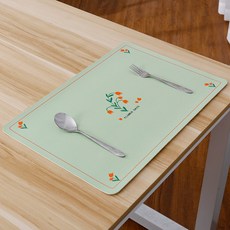 더웨일 북유럽 디자인 PVC 테이블 매트, 그린 플라워, 43 x 30 x 0.18 cm