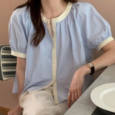 코코블랑 바인딩 배색 반팔 블라우스