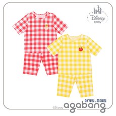 아가방 중계점 디즈니 푸 5부 상하 2Color (YELLOW RED)_[Disney 베이비] 여름신상 귀요미 곰돌이 푸우 체크 상하복 세트