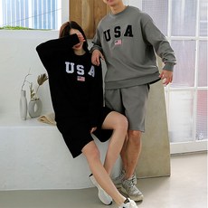 순이들 여성 USA 맨투맨 반바지 트레이닝세트