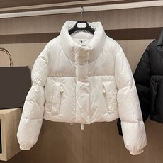 하이넥 집업 허리스트링 덕다운 숏패딩 크롭패딩