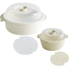 이지앤프리 스팀쿡 찜기 전자레인지 용기 1200ml 대 + 650ml 소, 1세트, 화이트