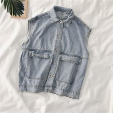 여성용 데님 베스트 민소매 나시 카고 조끼