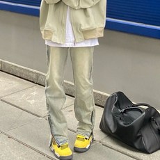 바지 핑크색 스트릿 럭키룸 요이츠 레그 오피스 그린 루즈핏 패션 청바지