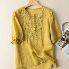 여성용 MA 복고풍 자수 벌룬 소매 미시 블라우스