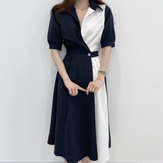 미화부장 여성 여름 반팔 쉬폰 하객 카라 정장 고급 긴 결혼식 돌잔치 출근룩 롱원피스
