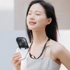 LUMANOKI 보조배터리 겸용 저소음 목걸이형 휴대용 미니선풍기, 블랙화이트