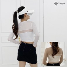 여성 골프 이너웨어 크롭티 냉감 아이스 쿨 티셔츠 메쉬 여름 자외선차단 이너 골프복 검정색 살색 흰색