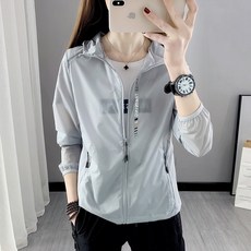 에버유어스 여성 여름 바람막이 후드 집업 은색