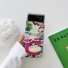 케이스파인 귀여운 짱구 공룡 그립톡 디자인 투명 힌지보호 플립4 플립3 카리나 연예인핸드폰 케이스