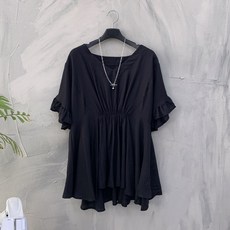 [행복여] 브릿 러플 플레어 브이넥 루즈핏 블라우스