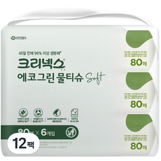 크리넥스 에코그린 소프트 저자극 물티슈, 80매, 12개