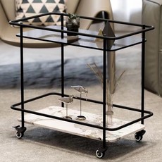 WISFOR 트롤리 통세라믹+유리 이동형 수납선반 인테리어 2단 650x353mm