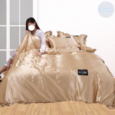 Barnidi 시원한 실크 이불 침구 세트 커버 냉장고 에어컨 레이스 모던 쿨링 여름 침대 공주풍