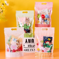 귀여운 캐릭터 답례품 지퍼백 손잡이 비닐봉투 50P, B.체크50장, 50개