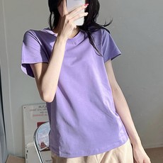 데일로엔 여성용 무지 라운드 반팔 티셔츠