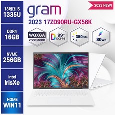 [한컴오피스/ 무선마우스 증정 ] LG 2023 그램17 17ZD90RU 13세대 인텔 i5 노트북, 화이트, 코어i5, 256GB, 16GB, WIN11 Home