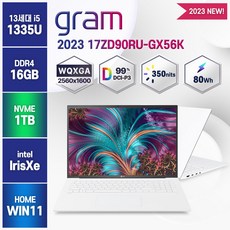 [한컴오피스/ 무선마우스 증정 ] LG 2023 그램17 17ZD90RU 13세대 인텔 i5 노트북, 화이트, 코어i5, 1TB, 16GB, WIN11 Home