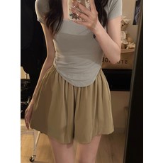 원단/와이드팬츠여장여름하이웨스트슬림핏원색밴딩슬랙스