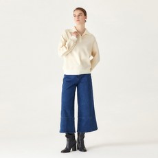 닥스 여성용 HAUTE COUNTRY 소재배색 울혼방 긴팔 카라 티셔츠 DLTS2D903