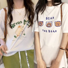 지나홈 여성 루즈핏 반팔 면티 반팔티 2 P