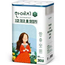 한예지 3겹데코 천연펄프 롤화장지 27m, 30롤, 1팩