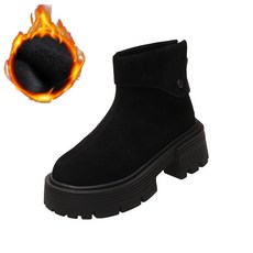 FANY Martin Boots 여성용 두꺼운 굽 패션 부츠 양털 안감 코튼 패딩 신발 트렌디 부츠 따뜻한 부츠 짧은 부츠 알몸 부츠 가죽 부츠 여성용 부츠