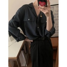 withurday 심플 베이직 투포켓 데일리 셔츠 블라우스
