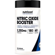 영양 비용 산화질소 부스터 750mg 180캡슐 - 1회 제공량당 2250mg - 글루텐 프리 및 비GMO