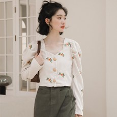 DFMEI 프랑스 스타일 복고풍 코듀로이 스퀘어 칼라 셔츠 여성의 가을과 겨울 봄과 가을 긴 소매 세련된 높은 허리 탑 디자인 감각 틈새