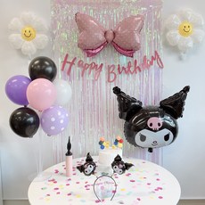 민즈셀렉트 생일 파티 풍선 산리오 마이멜로디 쿠로미 데이지 생일파티 용품 홈파티 세트, 3 쿠루미 머리띠세트
