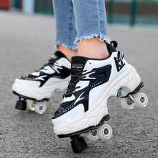힐리스 운동화 바퀴달린 남성 롤러 슈즈 전동 성인 HEELYS 신발 문워커스 히든, 35 (225mm), 바퀴4개 블랙 화이트 브레이크