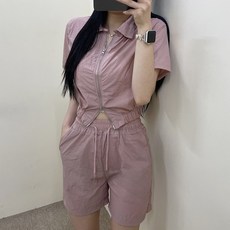 VANANA2 여성용 캐주얼 베이직 심플 바스락 투웨이 후드집업 반바지 투피스 세트 7color