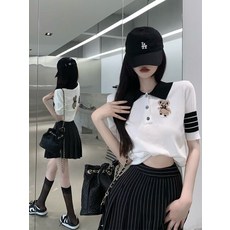 가을 학원룩 긴팔 니트 여소 프렌치 루즈핏 트렌드 골프 티셔츠
