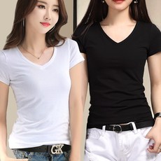 어썸 슬림 브이넥 여성 반팔 티셔츠 2P