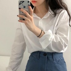 여성 데일리 루즈핏 솔리드 긴팔 셔츠