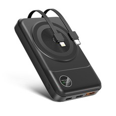 미니 고속 맥세이프 보조배터리 휴대용 케이블 일체형 PD22.5W QC3.0 10000mAh, 블랙