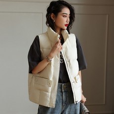 베스트 패딩 심플 4단추 슬림핏 화이트 오리털 점퍼