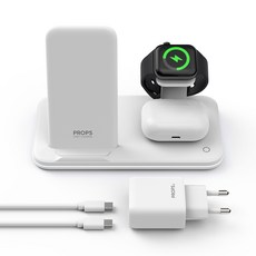 프롭스 3in1 무선충전기 애플워치 아이폰 에어팟 / 25W 충전기 포함, 화이트